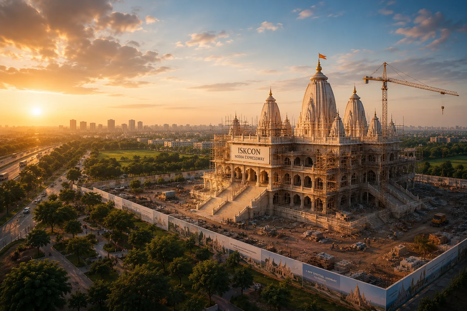 The new ISKCON Noida Expressway temple under construction